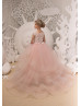 Ivory And Blush Pink Lace Tulle Flower Girl Dress With Horsehair Hem